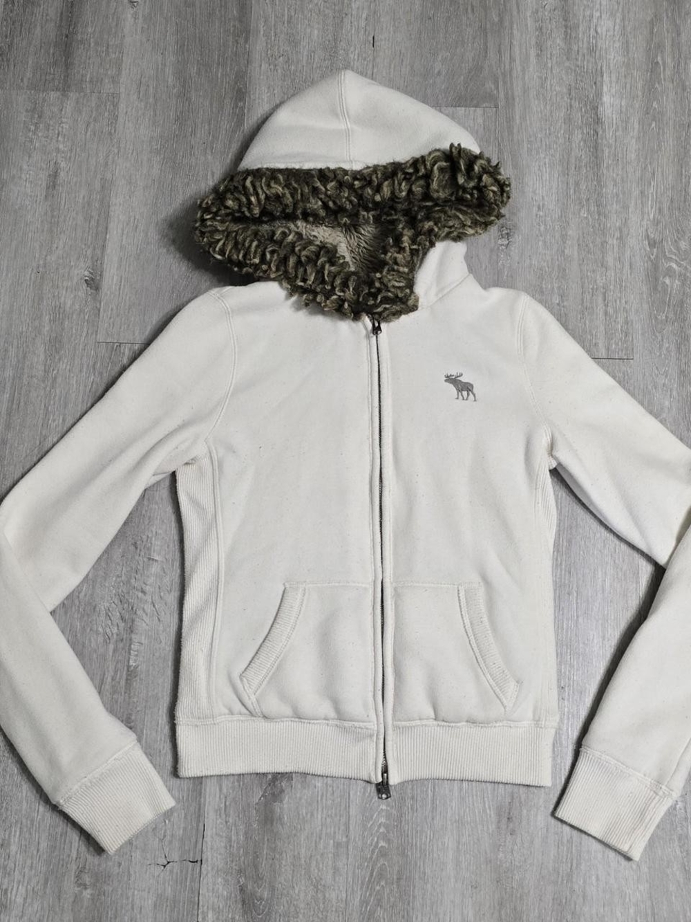 Vintage Y2K Abercrombie & Fitch Zip Up Faux Fur Hoodie Plaid Lined Size XL